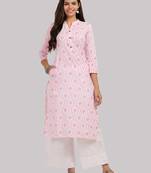 Pink Cotton printed QUARTER SLEEVE kurti
