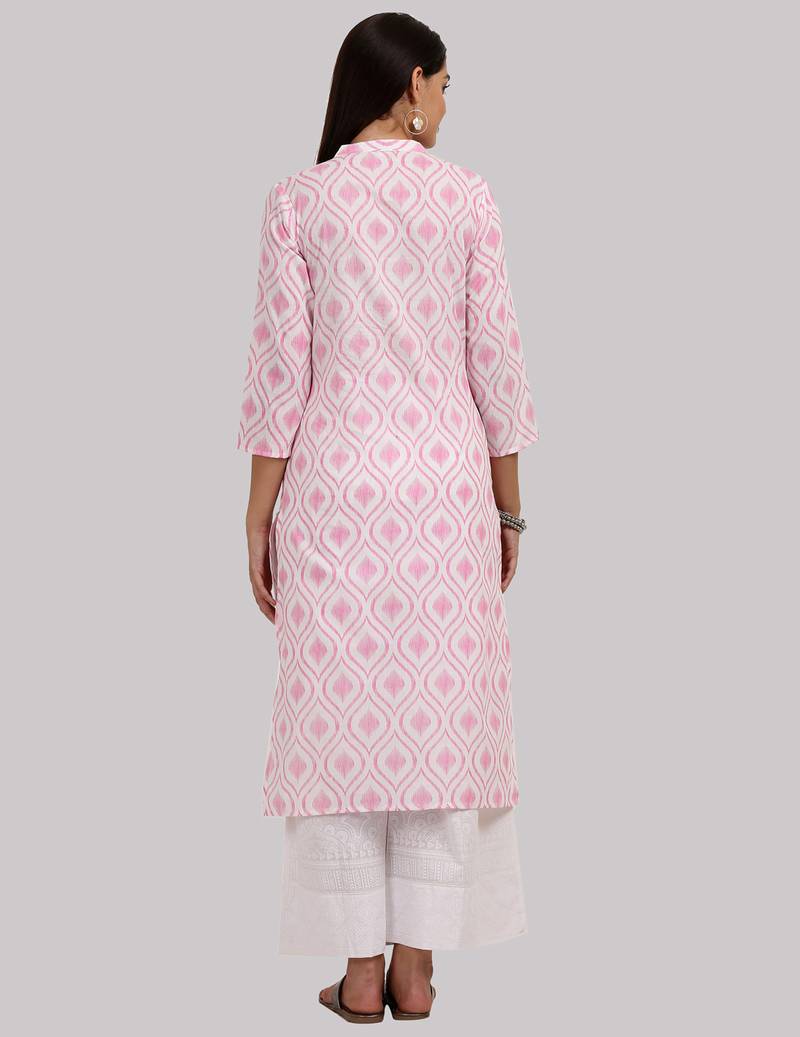 Pink Cotton printed QUARTER SLEEVE kurti