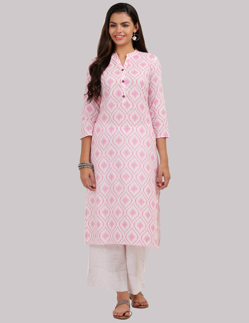 Pink Cotton printed QUARTER SLEEVE kurti