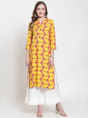 Yellow Rayon printed QUARTER SLEEVE kurti 1