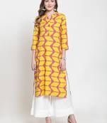 Yellow Rayon printed QUARTER SLEEVE kurti
