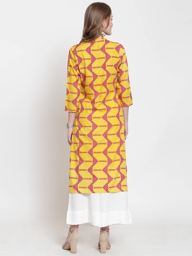 Yellow Rayon printed QUARTER SLEEVE kurti