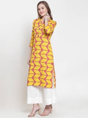 Yellow Rayon printed QUARTER SLEEVE kurti 4