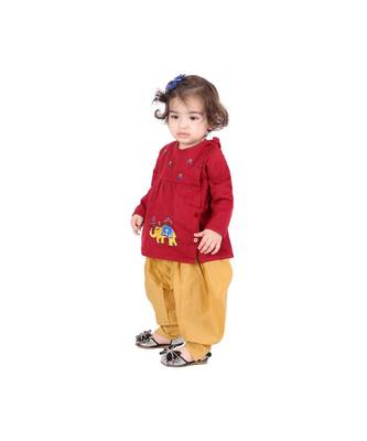 Chakori Elephant Embroidery Jhabla With Dhoti   Sibling Set yellow 1