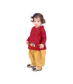 Chakori Elephant Embroidery Jhabla With Dhoti   Sibling Set yellow