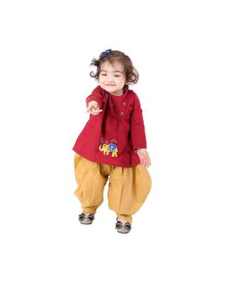 Chakori Elephant Embroidery Jhabla With Dhoti   Sibling Set yellow 2