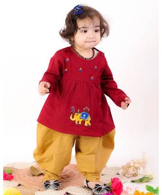 Chakori Elephant Embroidery Jhabla With Dhoti   Sibling Set yellow 4