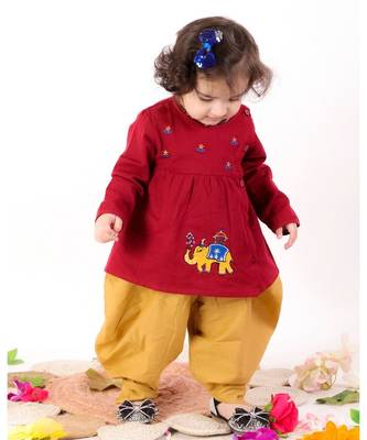 Chakori Elephant Embroidery Jhabla With Dhoti   Sibling Set yellow 5