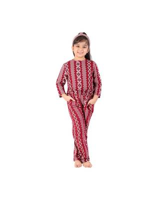 Chakori Fleece Round Neck Animal Print Night Suit with Frill Pants  Red 1