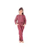 Chakori Fleece Round Neck Animal Print Night Suit with Frill Pants  Red