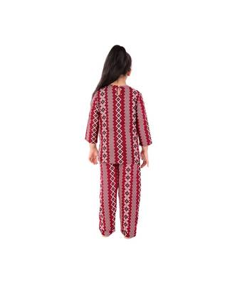 Chakori Fleece Round Neck Animal Print Night Suit with Frill Pants  Red 2