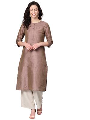 Brown Silk plain QUARTER SLEEVE kurti 1