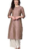 Brown Silk plain QUARTER SLEEVE kurti