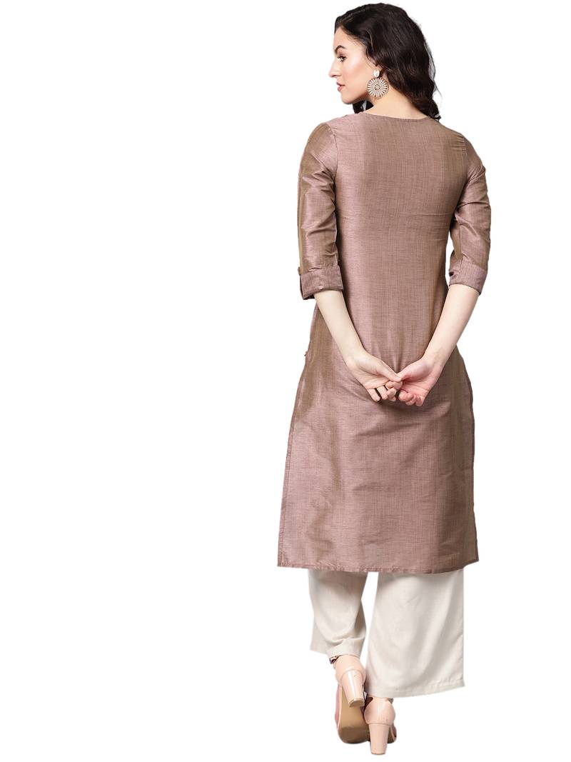 Brown Silk plain QUARTER SLEEVE kurti