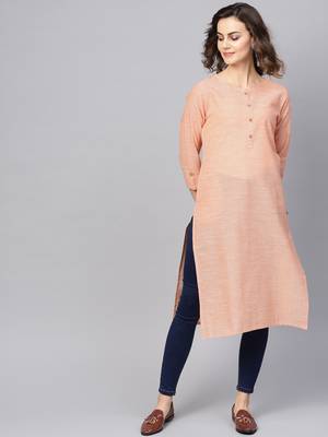 Beige Cotton Striped QUARTER SLEEVE kurti 1