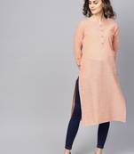 Beige Cotton Striped QUARTER SLEEVE kurti