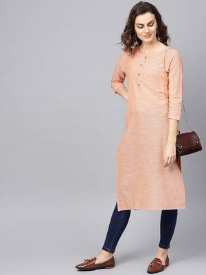 Beige Cotton Striped QUARTER SLEEVE kurti 4