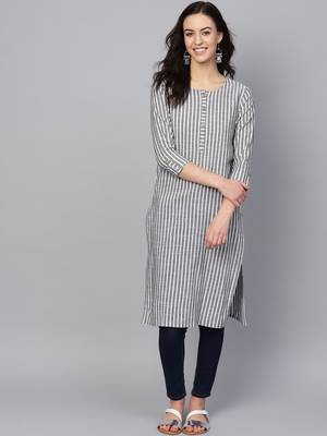 Grey Cotton Striped QUARTER SLEEVE kurti 1