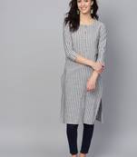 Grey Cotton Striped QUARTER SLEEVE kurti
