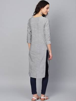 Grey Cotton Striped QUARTER SLEEVE kurti 2