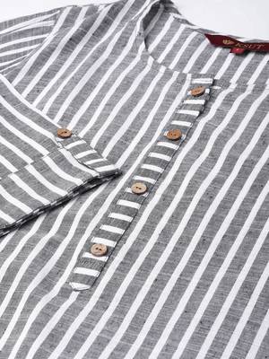 Grey Cotton Striped QUARTER SLEEVE kurti 3