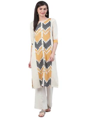 White Cotton printed QUARTER SLEEVE kurti 1
