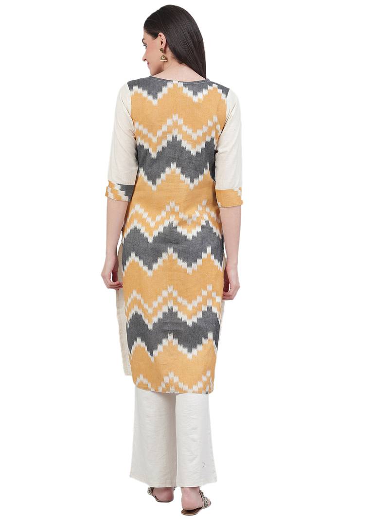 White Cotton printed QUARTER SLEEVE kurti