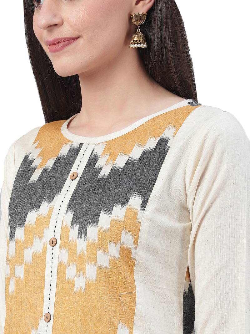 White Cotton printed QUARTER SLEEVE kurti