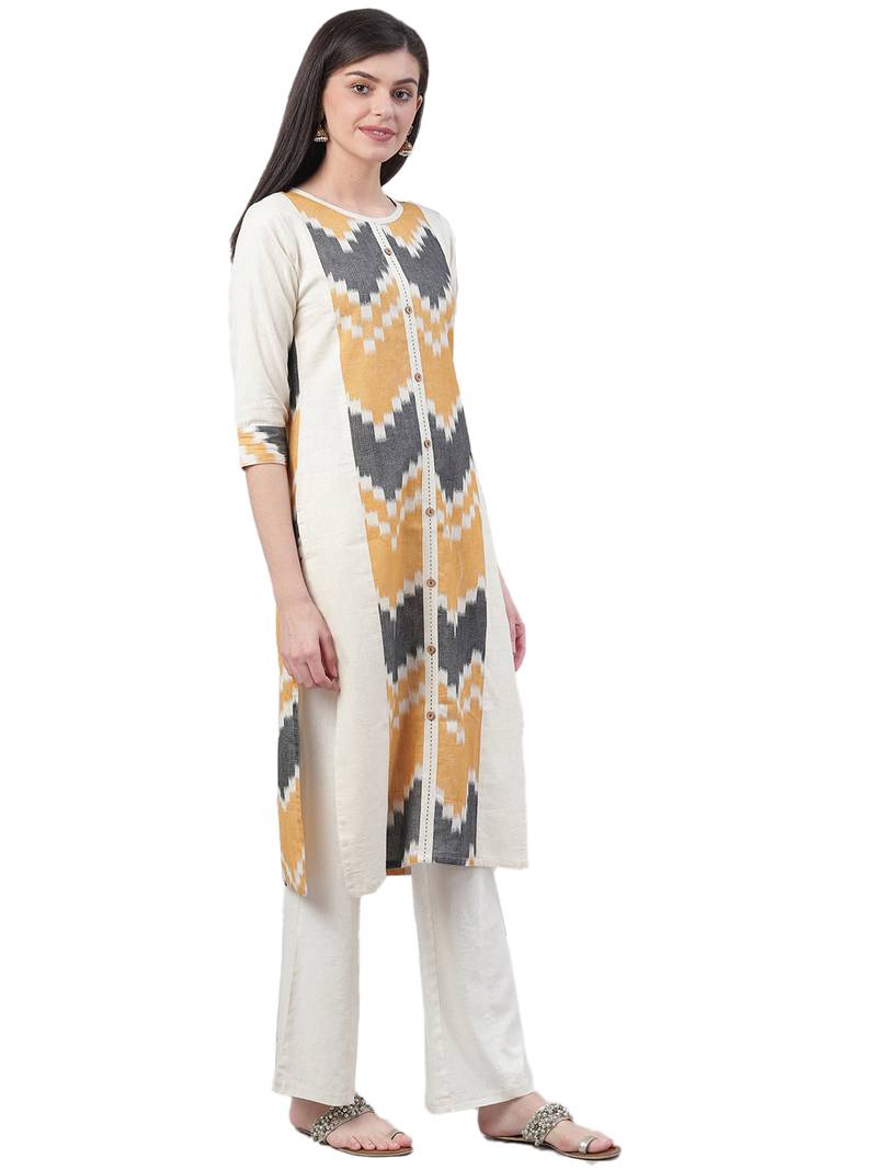 White Cotton printed QUARTER SLEEVE kurti