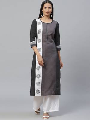 grey Cotton printed QUARTER SLEEVE kurti 1