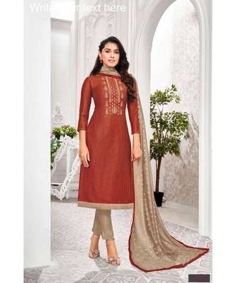 Reddish Maroon embroidery banarasi silk unstitch straight fit churidar salwar suits 1