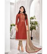 Reddish Maroon embroidery banarasi silk unstitch straight fit churidar salwar suits