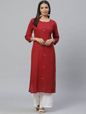 maroon Cotton plain QUARTER SLEEVE kurti 1