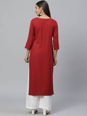 maroon Cotton plain QUARTER SLEEVE kurti 2