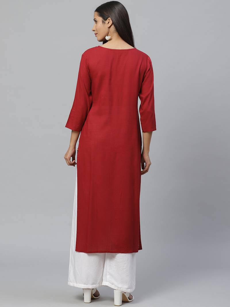 maroon Cotton plain QUARTER SLEEVE kurti