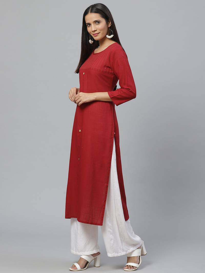 maroon Cotton plain QUARTER SLEEVE kurti