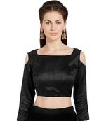 Black Solid Art Silk Readymade Party Saree Blouse