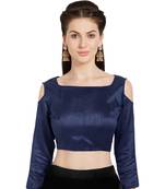 Navy Blue Solid Art Silk Readymade Party Saree Blouse
