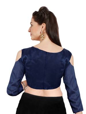 Navy Blue Solid Art Silk Readymade Party Saree Blouse 2