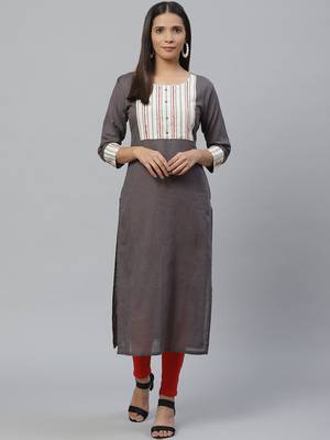 grey Cotton printed QUARTER SLEEVE kurti 1