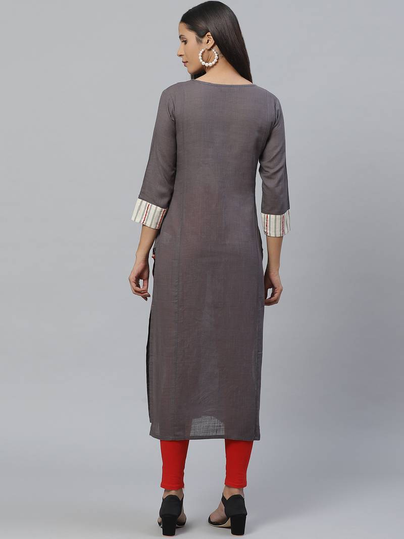 grey Cotton printed QUARTER SLEEVE kurti