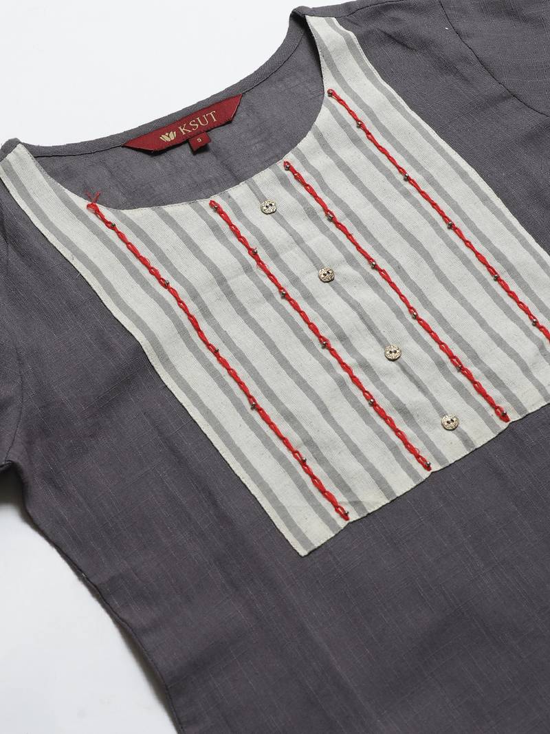 grey Cotton printed QUARTER SLEEVE kurti