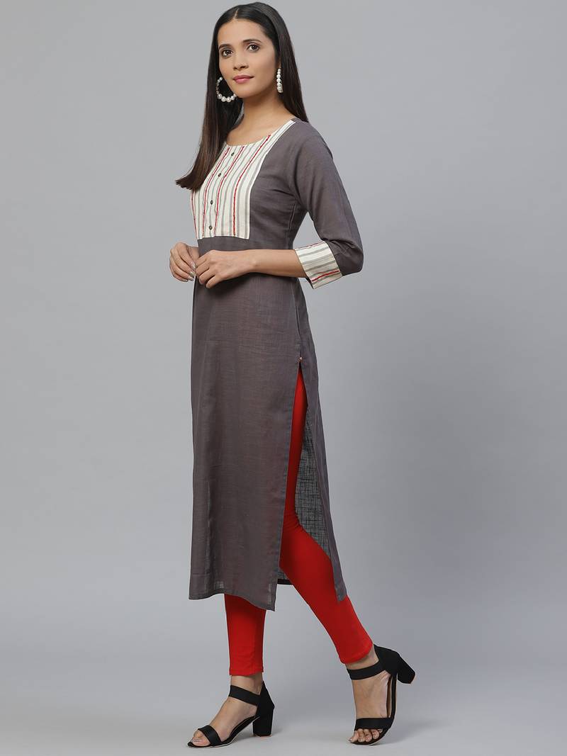 grey Cotton printed QUARTER SLEEVE kurti
