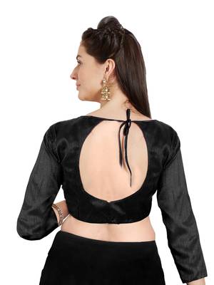 Black Solid Art Silk Readymade Saree Blouse 2