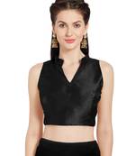 Black Solid Art Silk Readymade Party Saree Blouse