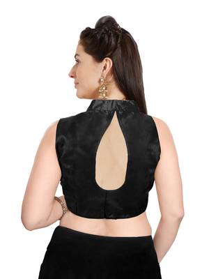 Black Solid Art Silk Readymade Party Saree Blouse 2
