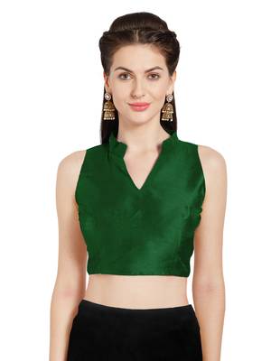 Green Solid Art Silk Readymade Party Saree Blouse 1