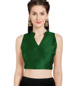 Green Solid Art Silk Readymade Party Saree Blouse
