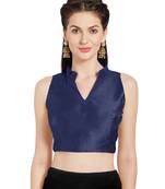 Navy Blue Solid Art Silk Readymade Party Saree Blouse