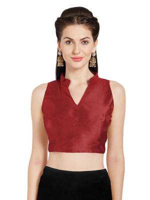 Maroon Solid Art Silk Readymade Party Saree Blouse 1